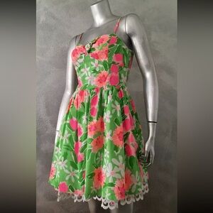 Lilly Pulitzer Floral Spring Cut Out Back Empire Waist Eyelet Dress